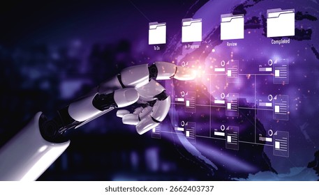 AI managing task workflow system, tracking document progress, analyzing productivity levels, and automating the status flow across structured project stages. Vouch