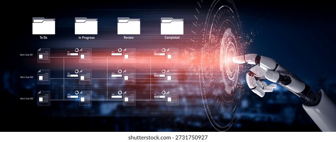 AI managing task workflow system, tracking document progress, analyzing productivity levels, and automating the status flow across structured project stages. Vouch