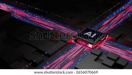 AI Microchip with Data Streams - Artificial Intelligence Computing Concept