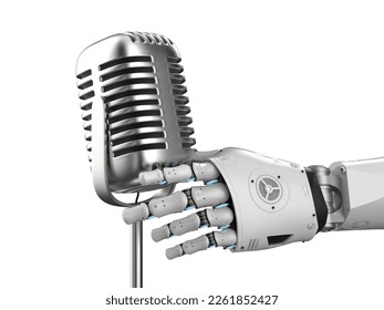 Ai music composer or generator with 3d rendering singer robot hold microphone