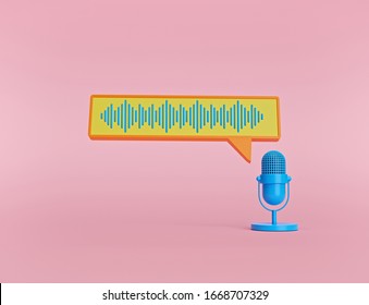 AI Personal Assistant And Voice Recognition Concept. Sound Wave And Microphone. Minimal Style Design. 3d Rendering