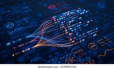 AI powers big data analysis and automation workflows, showcasing neural networks and data streams for business. Artificial intelligence, machine learning, digital transformation and tech innovation. - Powered by Shutterstock - Get 15% off with code: PIKWIZARD15