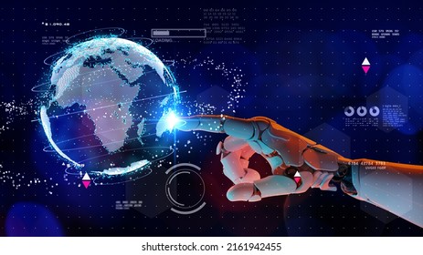 AI Robot Process Automation RPA  Security Cloud Digital Technology. Futuristic Background 3D Robot On Global Online Network Virtual Communication IoT VPN Cybersecurity, Security Platform Programming