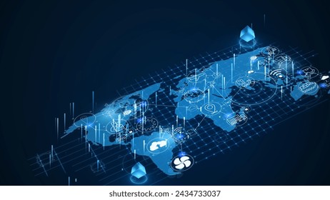 AI technology Map, mapping with Logistics Icons connection line . Tehcnology Global Logistics international delivery concept, World map logistic and supply chain network distribution.	