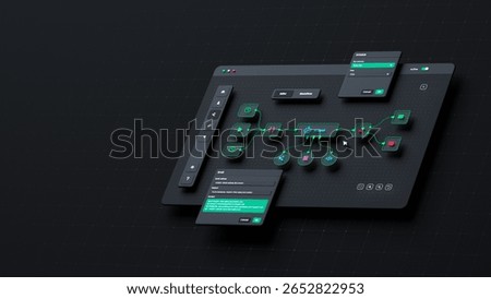 AI workflow automation artificial intelligence software interface nodes triggers data tool dashboard coding icon flow process workflow technology 3d rendering.