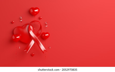 Aids Awareness, World Aids Day concept with red ribbon heart shape, copy space text, 3d rendering illustration - Powered by Shutterstock