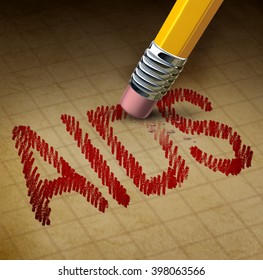 Aids Fight And HIV Or Human Immunodeficiency Virus Concept As A 3D Illustration Of A Pencil Eraser Erasing Text As A Healthcare Or Health Care Metaphor For The Treatment And Research In A Cure.