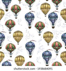 Air Balloon Watercolor Ink Drawing Aerostat Background