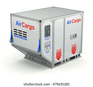 Air Cargo Container With Metal Pallet On White Background - 3D Illustration