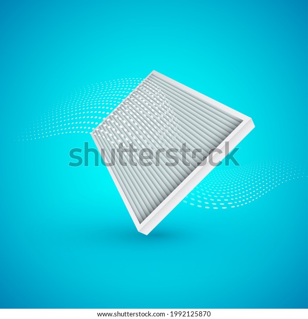 air filter with air flow on blue\
background.\
Illustrtaion.