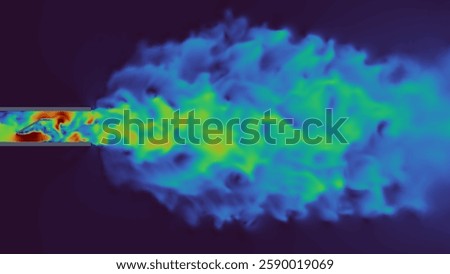 Air flow simulation of a vent using computational fluid dynamics tools. Colors show a velocity of the air.