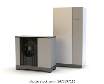 Air Heat Pump System Isolated On White, 3D Illustration