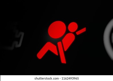Airbag Warning Light on Car Dashboard. 3D illustration.