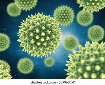 Airborne pollen grains , Pollen allergy is also known as hay fever or allergic rhinitis , 3d illustration
