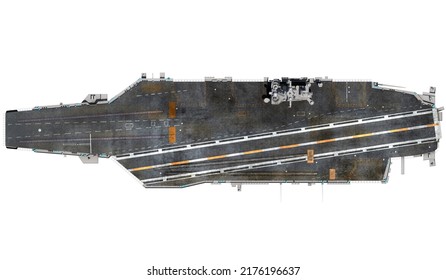 Aircraft Carrier Military Ship, Top View 3D Rendering