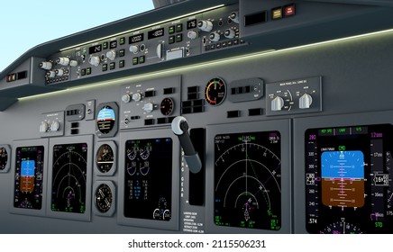 Aircraft  cockpit panel closeup view 3d render