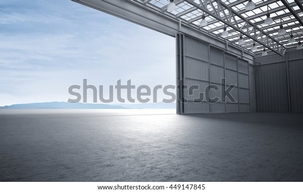Aircraft Hanger Door Open Car Stage Stock Illustration 449147845