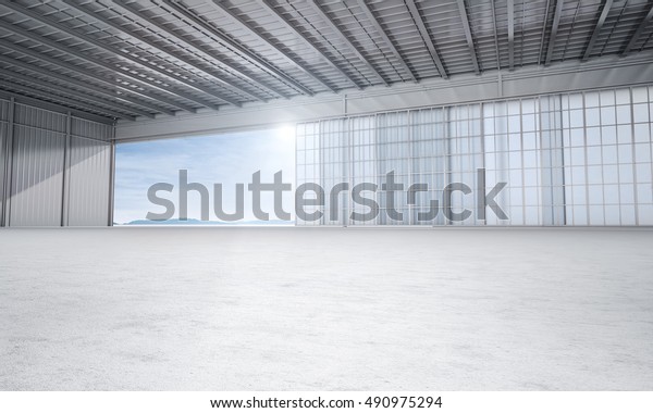 Aircraft Hanger Door Open Car Stage Stock Illustration 490975294