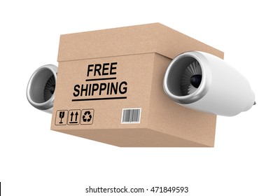 Aircraft Jet Engine Express Delivery Free Shipping Box on a white background. 3d Rendering