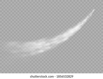 Aircraft Smoke Isolated On Transparent Background. Plane Smoke Rocket Stream Effect Airplane Jet Cloud Flight Speed Burst. Realistic Airplane Condensation Trails. 