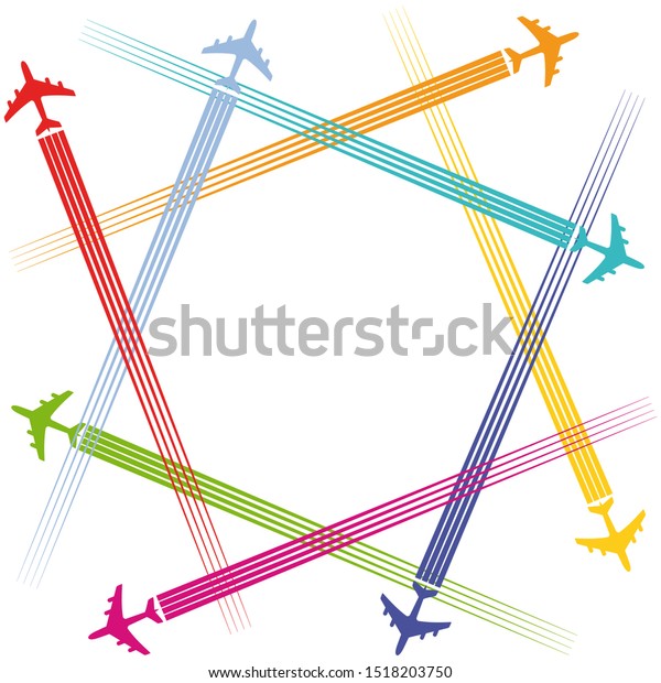 Airline routes\
with planes on white -\
illustration
