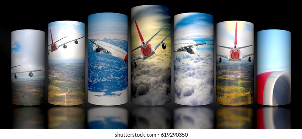 Airplane Cloud 3D Cylinder sky illustration background nature blue Sunrise transportation business people - Shutterstock ID 619290350