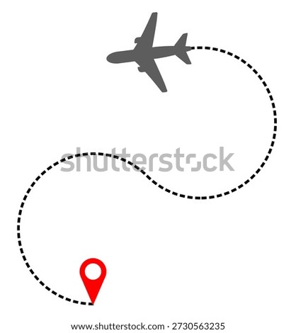 Airplane Dotted Flight Path with Location Pin Icon
