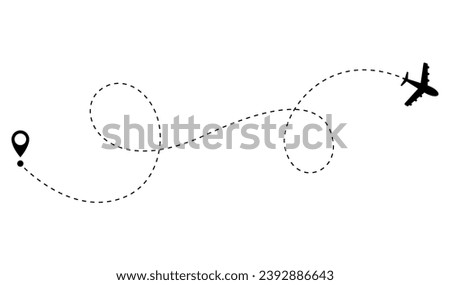 Airplane dotted route line. Path travel line shape. Flight route with start point and dash line trace for plane isolated illustration