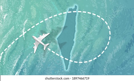 
Airplane Flying On Israel Map Travel Visit Discover Israel 8K Illustration