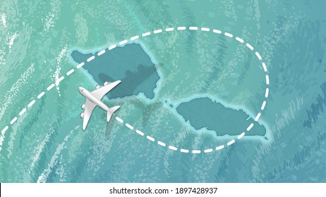 Airplane Flying On Samoa Map Travel Visit Discover Samoa 8K Illustration