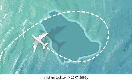 
Airplane Flying On Saudi Arabia Map Travel Visit Discover Saudi Arabia 8K Illustration