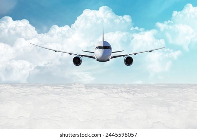 Airplane is flying in the sky with clouds
