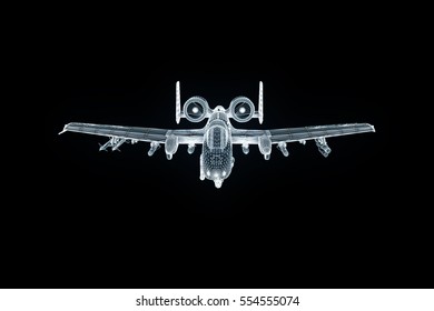 Airplane Jet In Hologram Wireframe Style. Nice 3D Rendering
