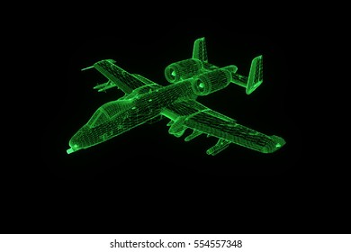 Airplane Jet In Hologram Wireframe Style. Nice 3D Rendering
