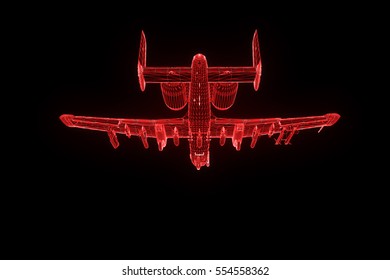 Airplane Jet In Hologram Wireframe Style. Nice 3D Rendering
