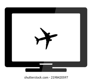 Airplane On A Tv Screen, Black Icon Flat Style