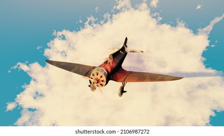 Airplane over small cloud. 3D illustration.