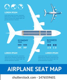 Airplane Plan Seat Map Card Place For Your Text Project Structure Of Aviation Jet. Illustration Of Plane