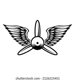 Airplane Propeller With Bird Wings. Design Element For Logo, Label, Sign, Emblem.