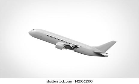 Airplane Take Off Side 3d Rendering