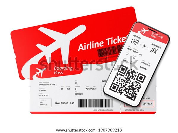 Airplane\
tickets and mobile boarding pass 3D\
illustration