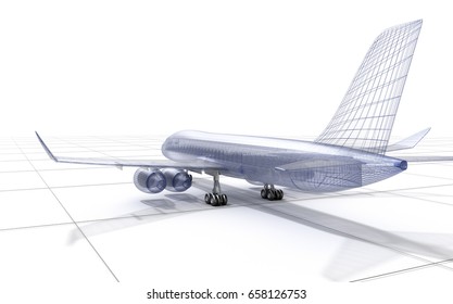 Airplane Wire Model , Isolated On White. 3D Illustration