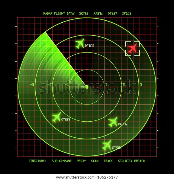 グリッドに飛行機と空港航空管制レーダー画面 のイラスト素材