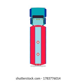 Airport Aviation Fuel Truck Flat Top View. Airplane Petrol Tanker Transportation