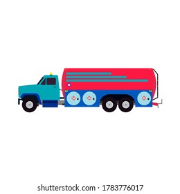 Airport Aviation Fuel Truck Flat Side View. Airplane Petrol Tanker Transportation