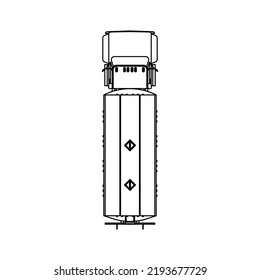 Airport Aviation Fuel Truck Line Flat Top View. Airplane Petrol Tanker Transportation Outline