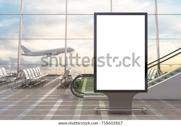 空港出発ラウンジ 背景に空の掲示板スタンドと飛行機 3dイラスト のイラスト素材