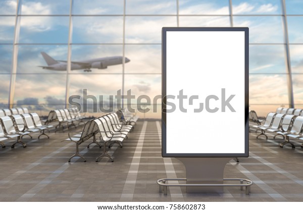 空港出発ラウンジ 背景に空の掲示板スタンドと飛行機 3dイラスト のイラスト素材