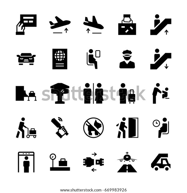 Airport icons set in flat\
style. 