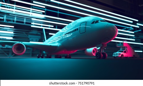 Airport Night Air Transport. 3d Rendering And Illustration.